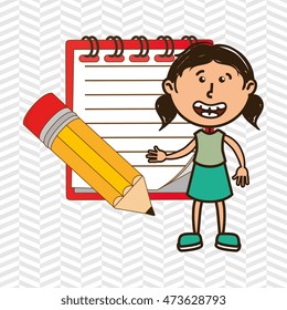 kid with notebook and pencil isolated icon design, vector illustration  graphic 