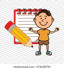 kid with notebook and pencil isolated icon design, vector illustration  graphic 