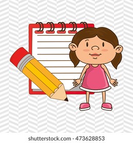 kid with notebook and pencil isolated icon design, vector illustration  graphic 
