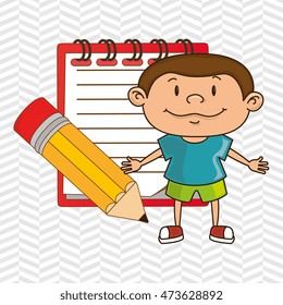 kid with notebook and pencil isolated icon design, vector illustration  graphic 