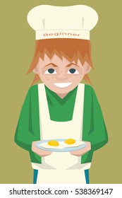 Kid Novice Cook Character -  Funny Cartoon Vector Illustration