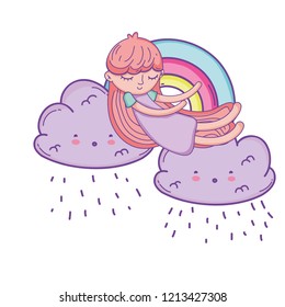 Kid on clouds cartoon