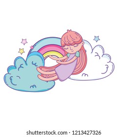 Kid on clouds cartoon