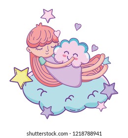 Kid on clouds cartoon