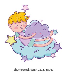 Kid on clouds cartoon