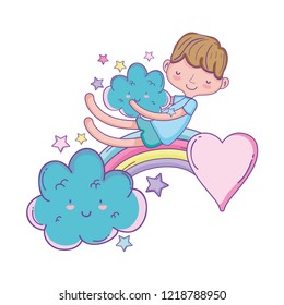 Kid on clouds cartoon