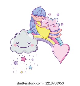 Kid on clouds cartoon