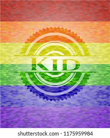 Kid on mosaic background with the colors of the LGBT flag