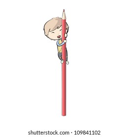 kid on a red pencil. Vector illustration