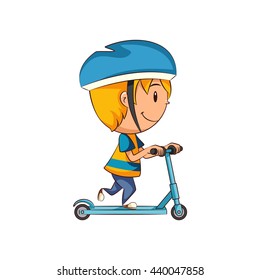 Kid on scooter, vector illustration