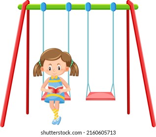 Kid on swing set playground on white background illustration