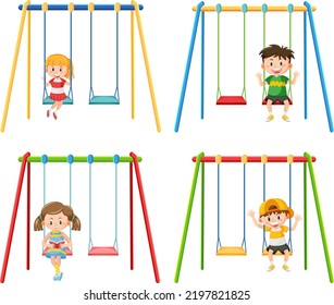 Campo de juego de niños en posición de balancín en ilustración de fondo blanco