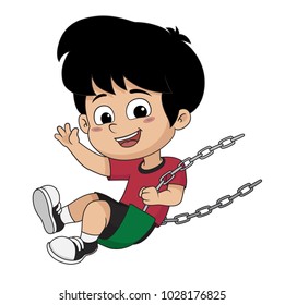 Kid on swing.vector and illustration.