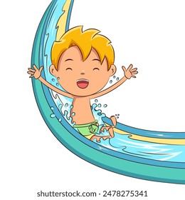 Kid on water slide, vector illustration