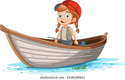 Kid on Wooden Boat in Cartoon Style illustration