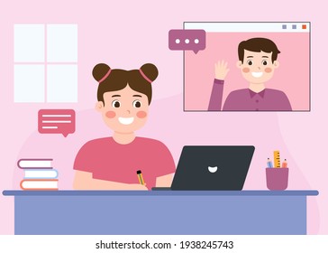 Kid online class flat design illustration