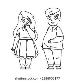 kid overweight vector. child fat, boy body, obesity unhealthy, obese diet, health weight kid overweight character. people Illustration