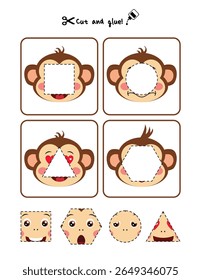Kid Page with Monkey Shapes Cut, Match, and Learn Activity

