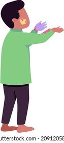 Kid in paint stains semi flat color vector character. Dynamic figure. Full body person on white. Child standing isolated modern cartoon style illustration for graphic design and animation
