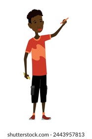 Kid Painting and Drawing with Brushes and Pencils on White Wall Vector Illustration