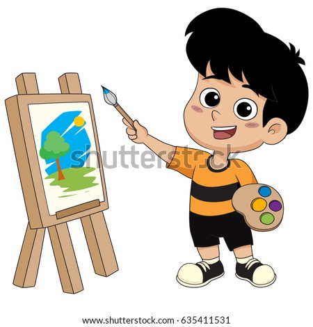 kid painting a picture.vector and illustration