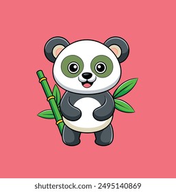 kid panda with bamboo islated 