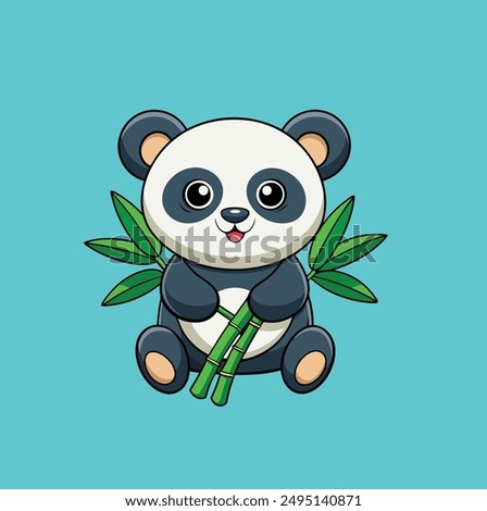 kid panda with bamboo islated 