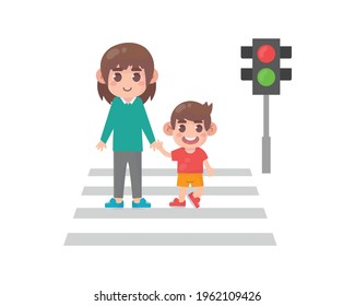 174 Parents children crossing street Stock Illustrations, Images ...