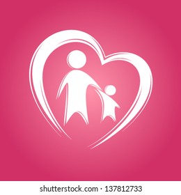 Kid and parent in heart icon.