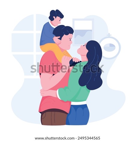 Kid and parents bonding, flat character illustration 