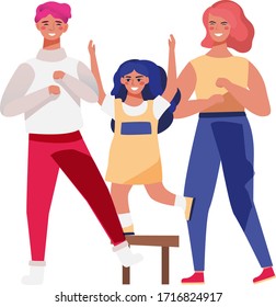 Kid with parents dancing mexican style concept and vector illustration on white background. Activities family character couple with kid dancing. Fun family mexican dance on party. Simple flat style.