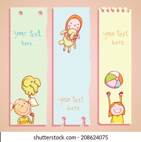  Kid party Banners and Bookmarks, vector illustration.