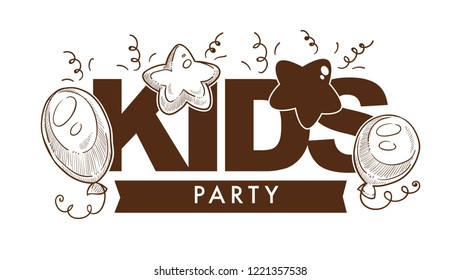 Kid party, event celebration, decoration with inflatable balloons of star shape and regular form vector. Recreation and enjoyment for kids, carnival childhood, positive child, emotion booster