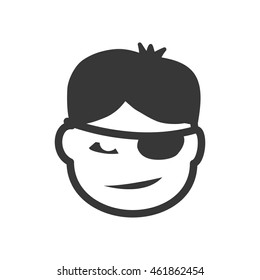 Kid Person concept represented by boy head with cover eye icon. Isolated and flat illustration
