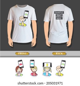 Kid with phone over white background printed on shirt