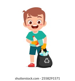 kid pick plastic bottle for cleaning