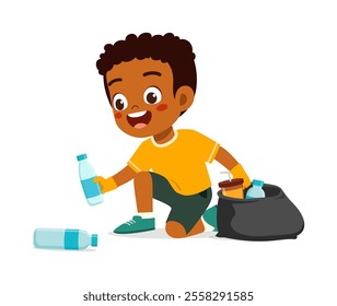 kid pick plastic bottle for cleaning