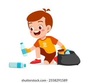 kid pick plastic bottle for cleaning