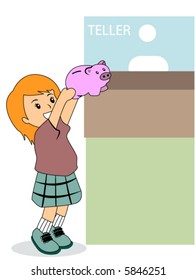 Kid with Piggy Bank - Vector