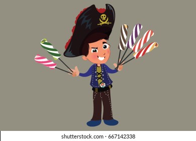 kid pirate with candy 
