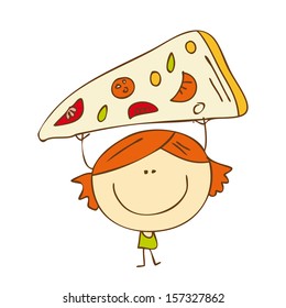 kid pizza menu italian girl baby italy meal children eat hand drawn little funny chef with a big pizza kid pizza menu italian girl baby italy meal children eat milk fast rapid kitchen female star meat