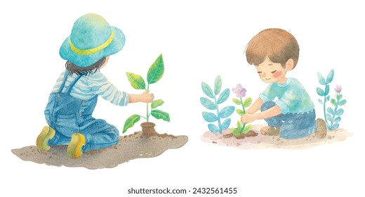 ilustración vectorial de acuarela de planta de plantación infantil 