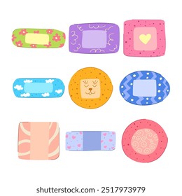 kid plaster set cartoon. wound injury, comfort safety, firstaid medical kid plaster sign. isolated symbol vector illustration