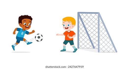 kid play football with friend together