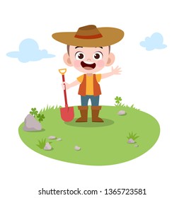 kid play gardening in the garden vector illustration