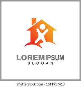 Kid play at home logo vector, happy children in house logo design