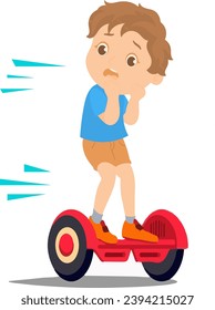 Kid play hoverboard without helmet cause danger flat illustration
