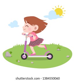 kid play ride scooter vector illustration isolated
