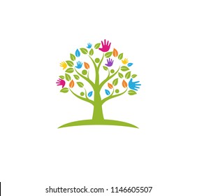 Kid Playful Hand Tree Vector Logo Design Template