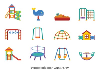 Kid playground flat color icon set 2. Play area children stock vector.